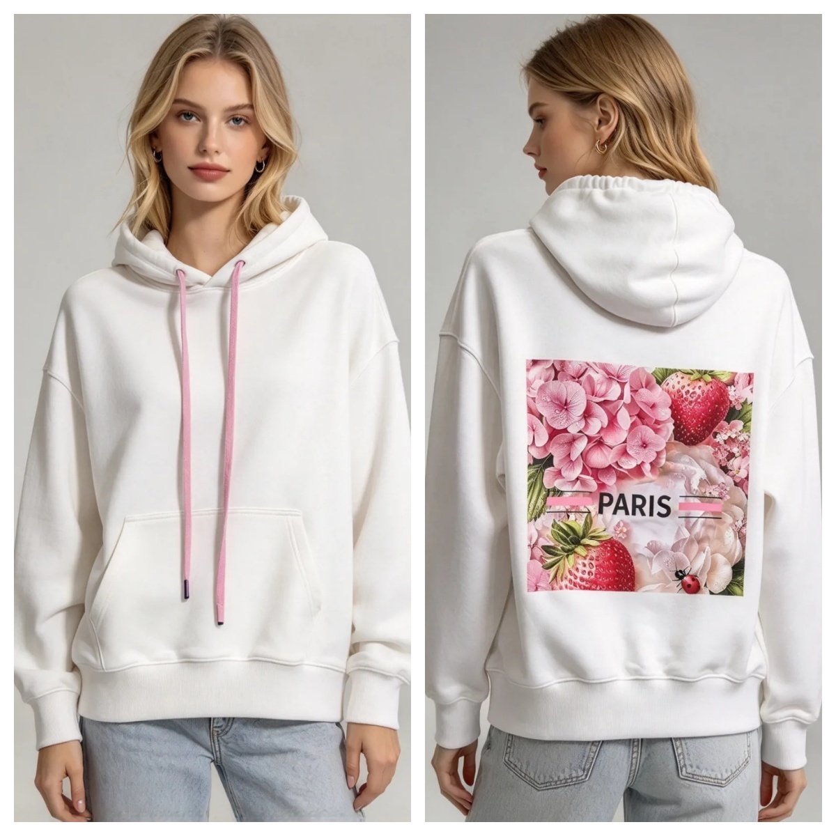(AD1) 草莓繡球花巴黎連帽衛衣 (SIZE: S-3XL)(3件以上平均$479/件,5件以上平均$469/件,買滿12件送隱藏)  #法國Lune de Moon #1910LU