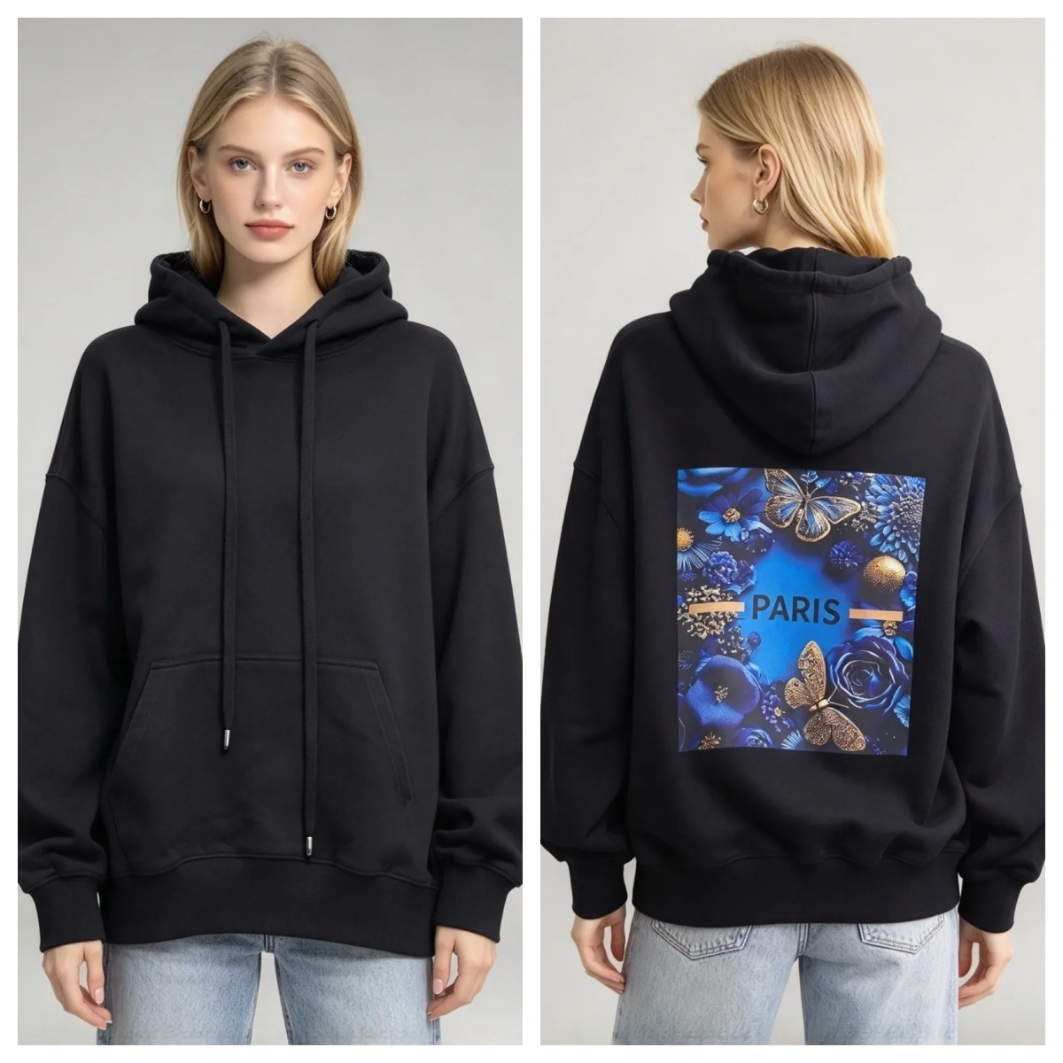 (AF1) 巴黎藍蝴蝶連帽衛衣 (SIZE: S-3XL)(3件以上平均$479/件,5件以上平均$469/件,買滿12件送隱藏)  #法國Lune de Moon #1910LU