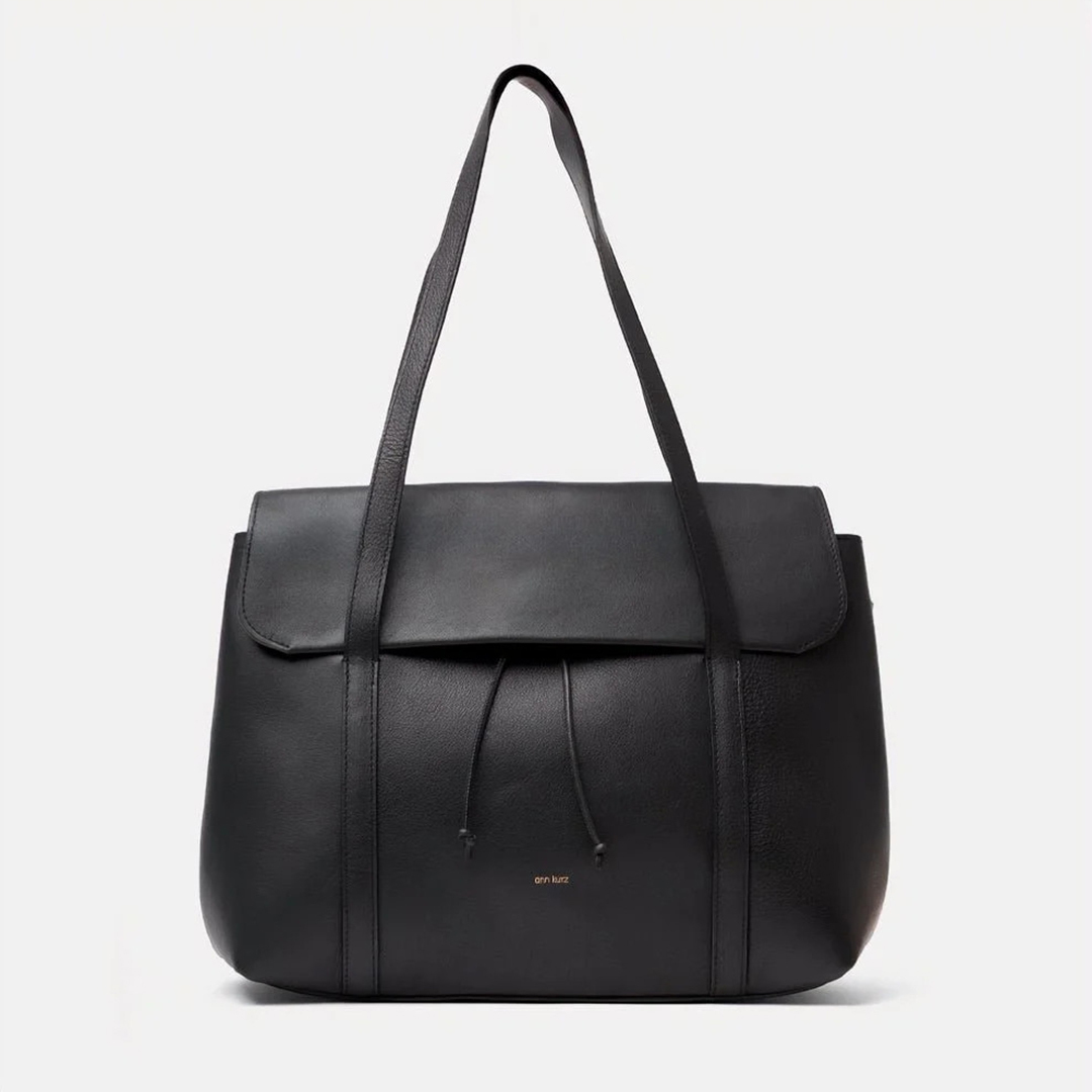 Shopper 翻蓋納帕皮革托特包 - 黑
