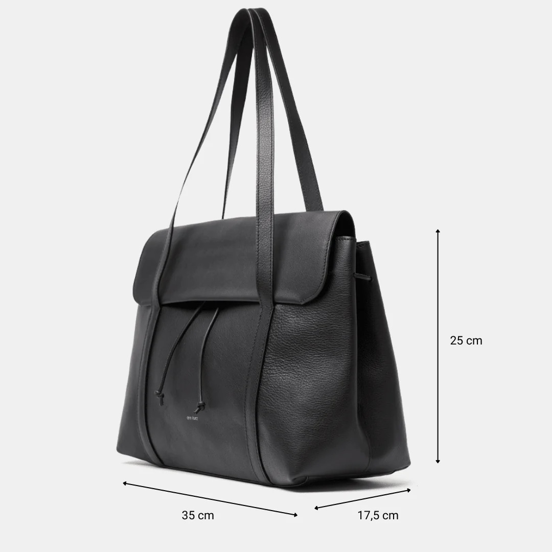 Shopper 翻蓋納帕皮革托特包 - 黑