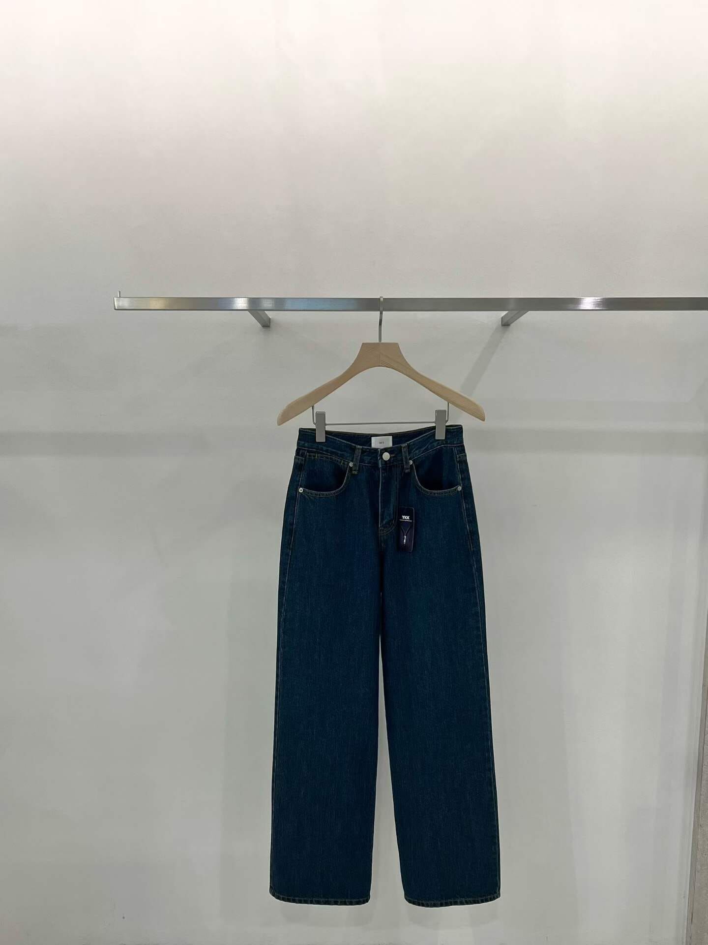 TT7222 深藍高腰寬版牛仔褲