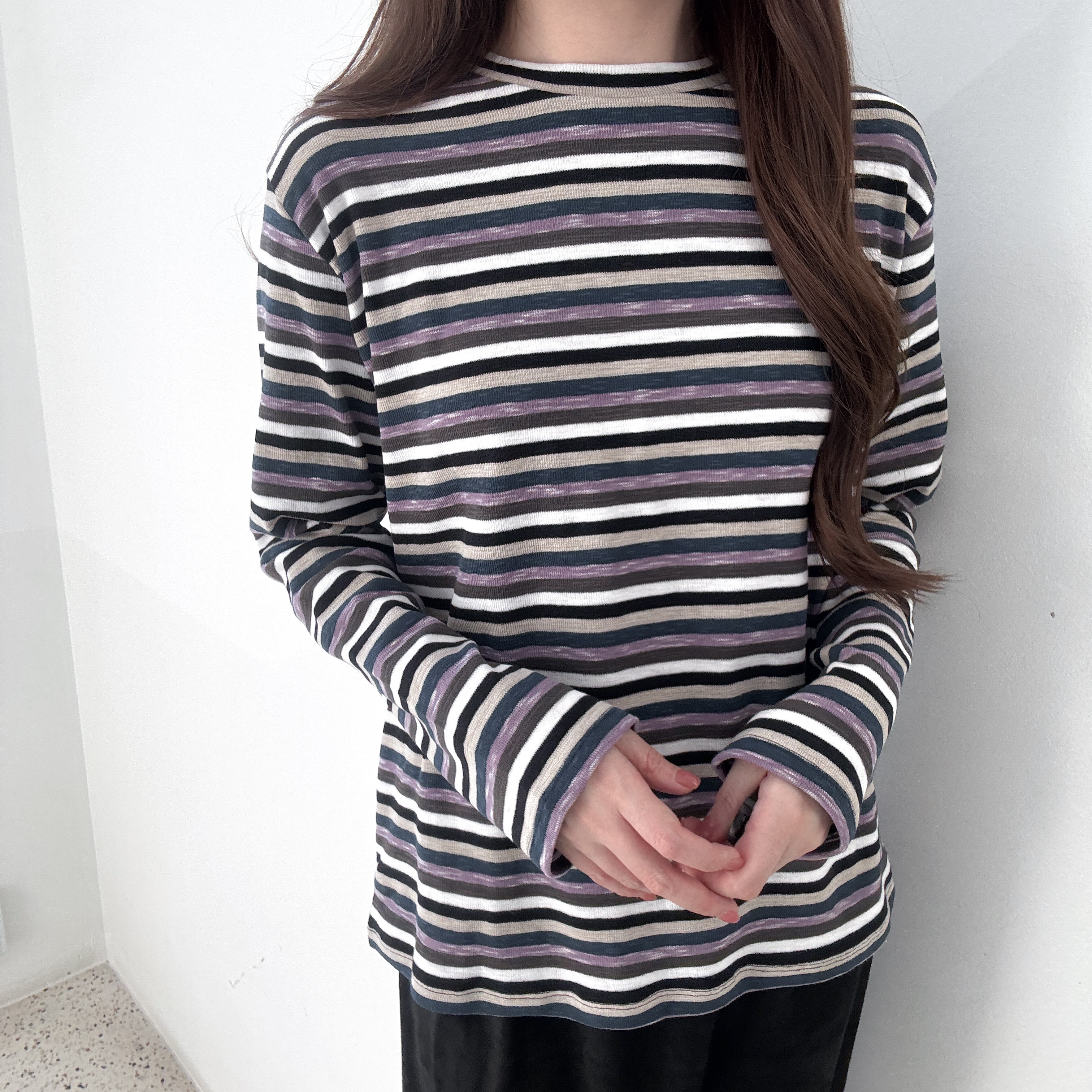 彩色橫間彈性tee