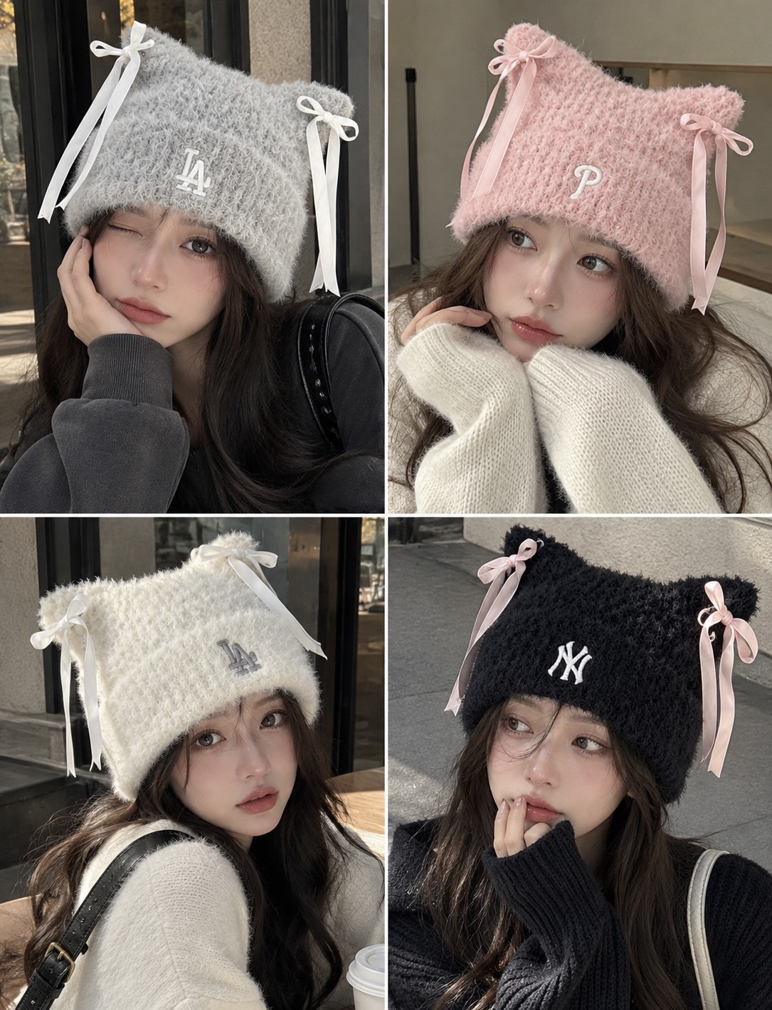 【預購】MLB 新款 貓耳帽 Ribbon Meow Beanie 緞帶 蝴蝶結 針織 貓耳 冷帽 3ABNB0866