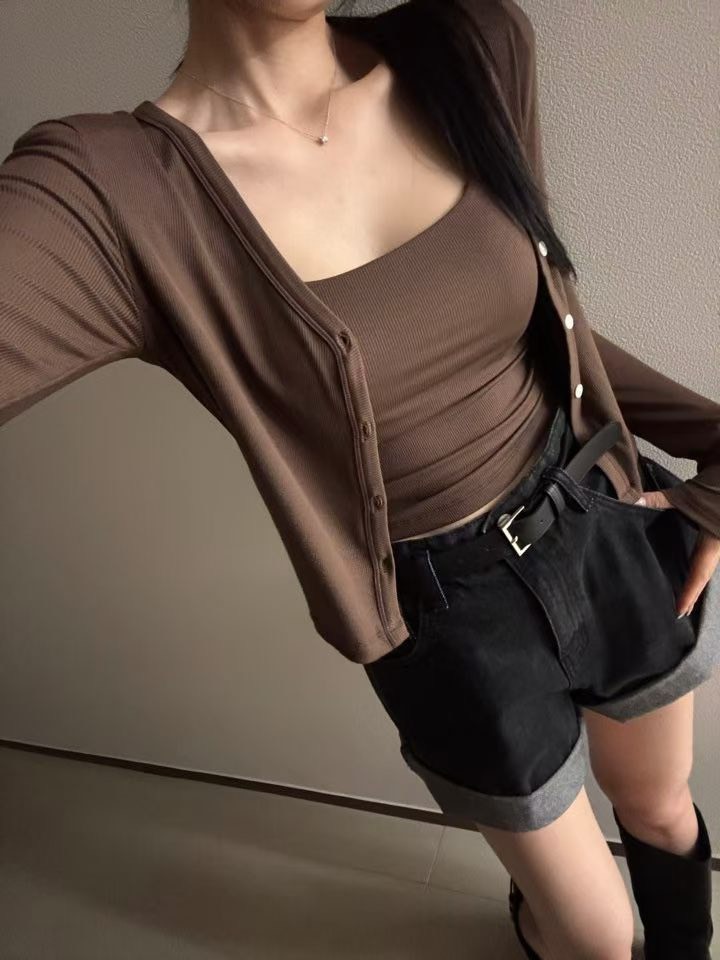 側抓褶bra背心+外套set