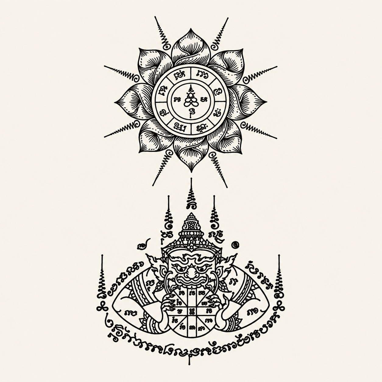 拉胡天神與蓮花符精修圖稿