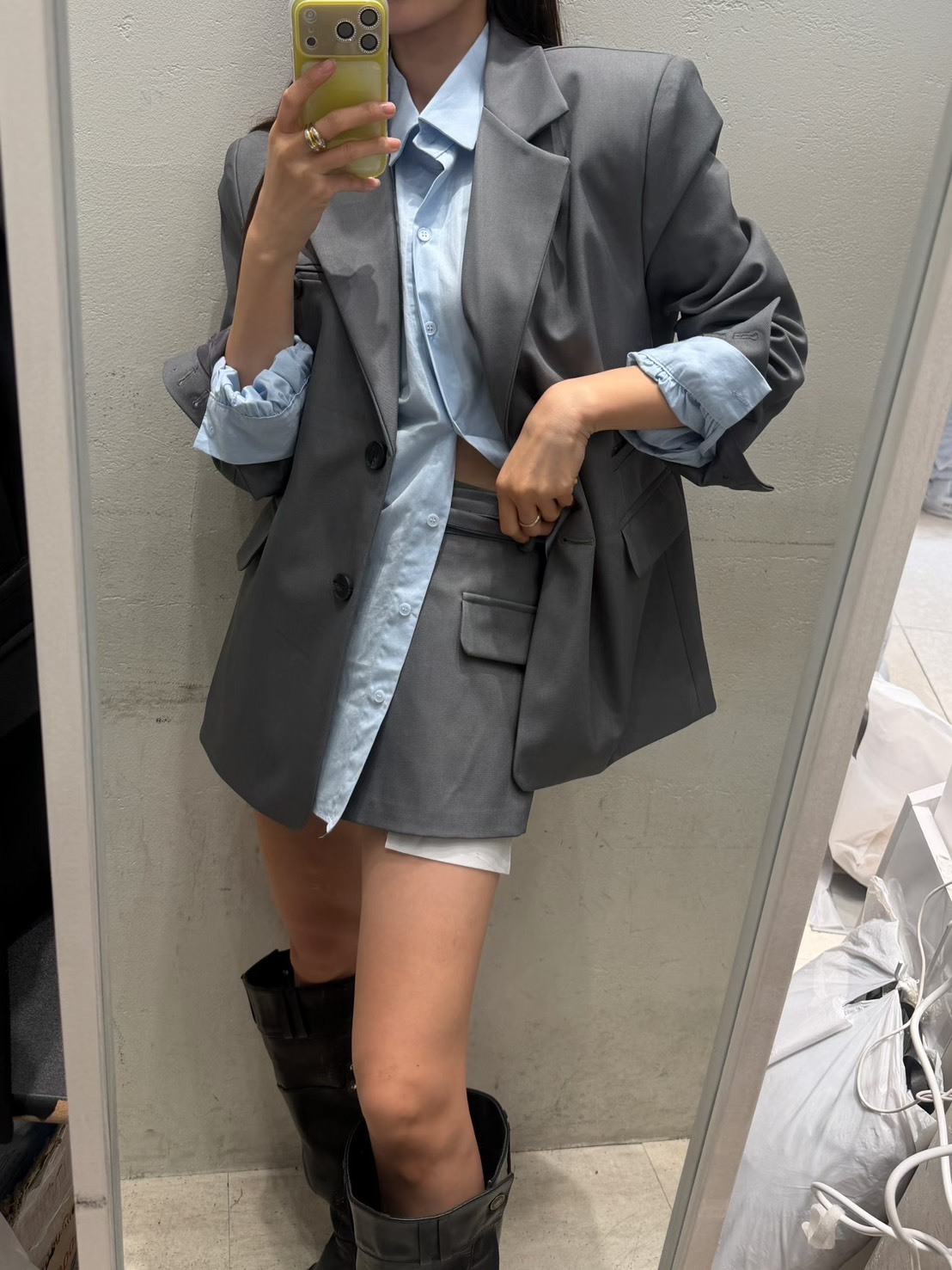 西裝兩釦外套  細腰帶褲裙(分售)