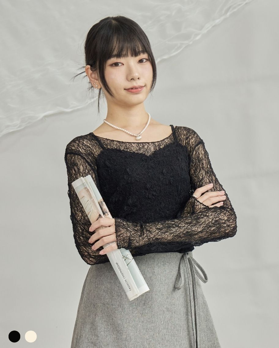 細緻質感蕾絲透膚上衣