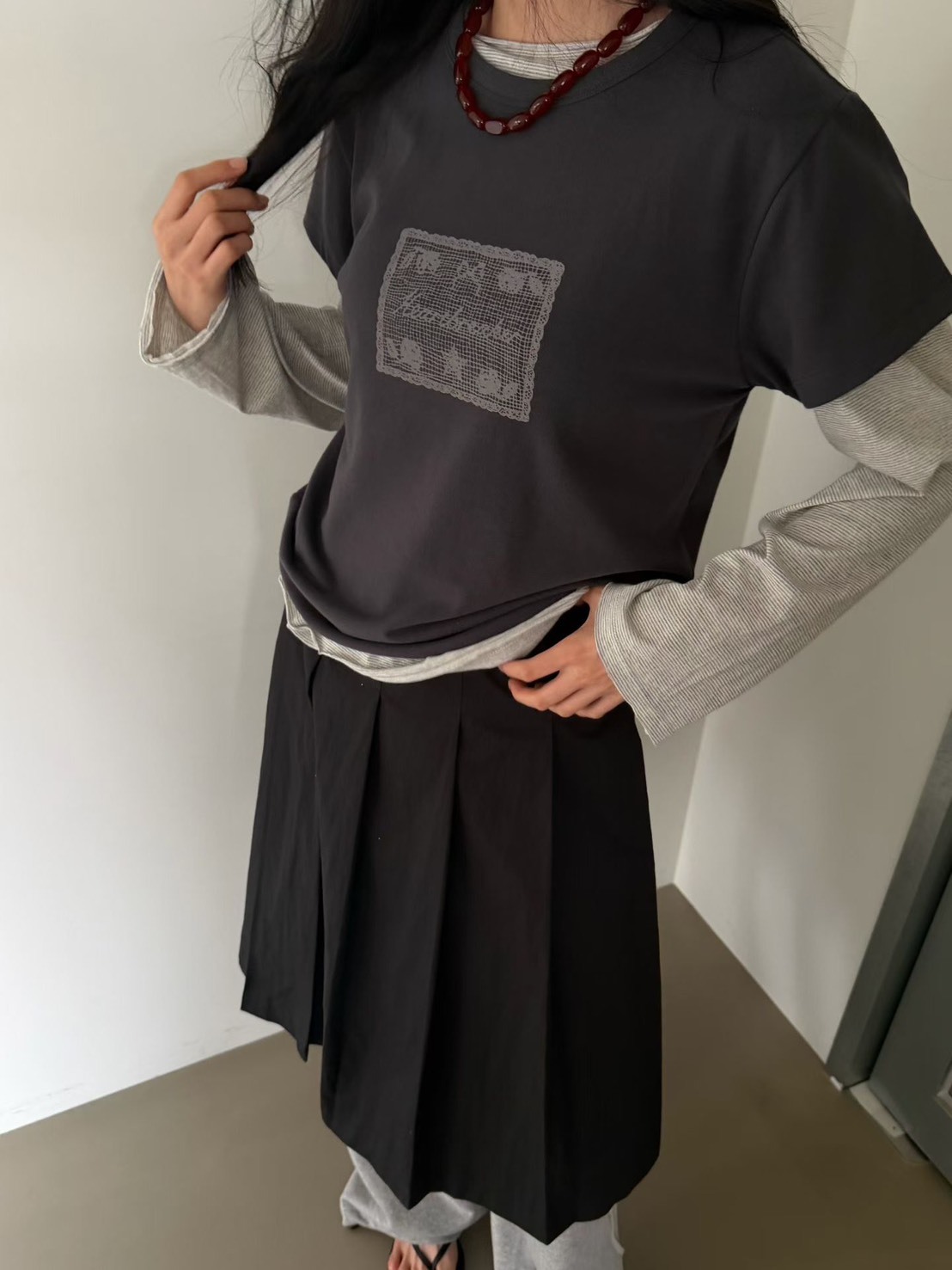 蕾絲標籤圖短袖T