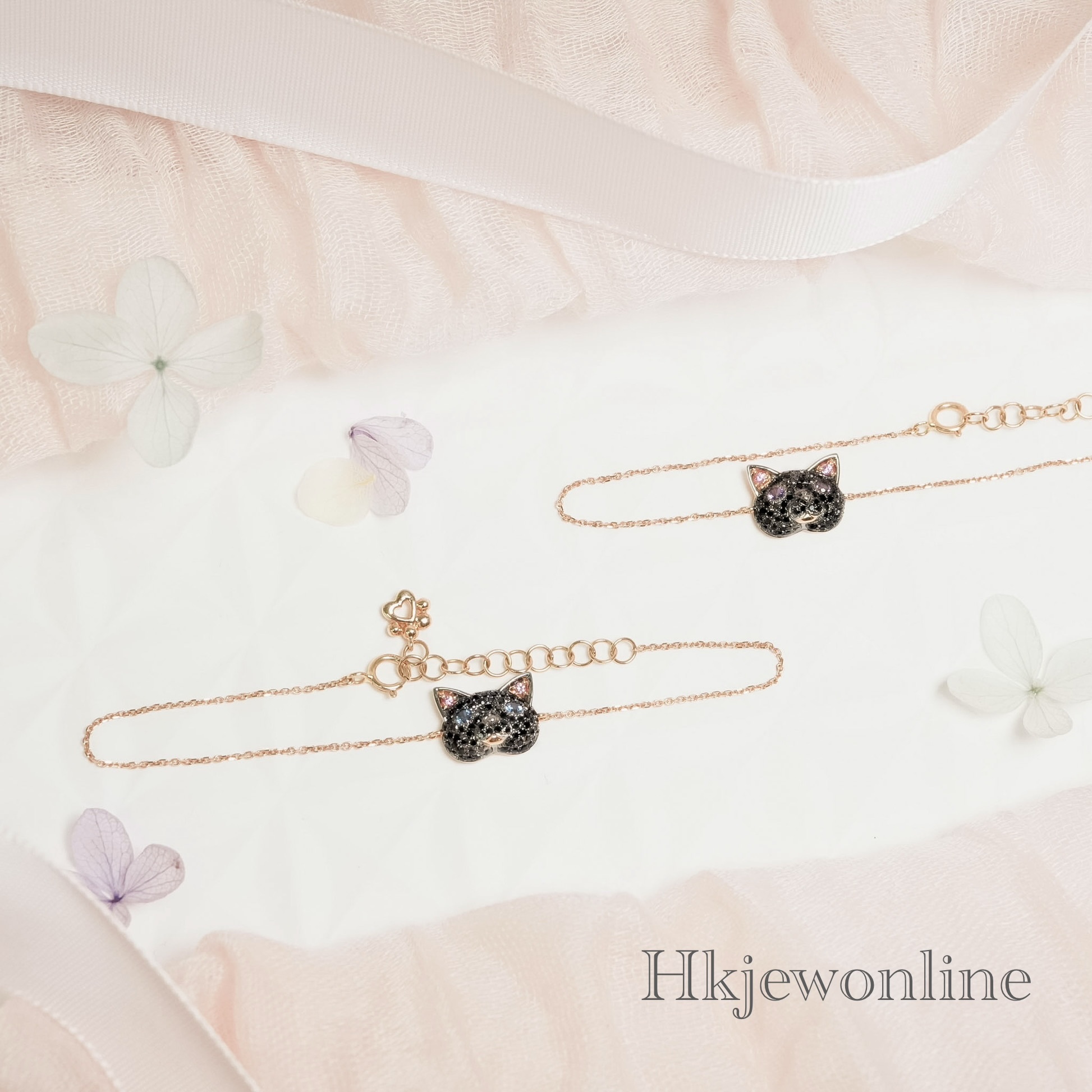 18K Rose Gold Black Diamond Black Cat Bracelet