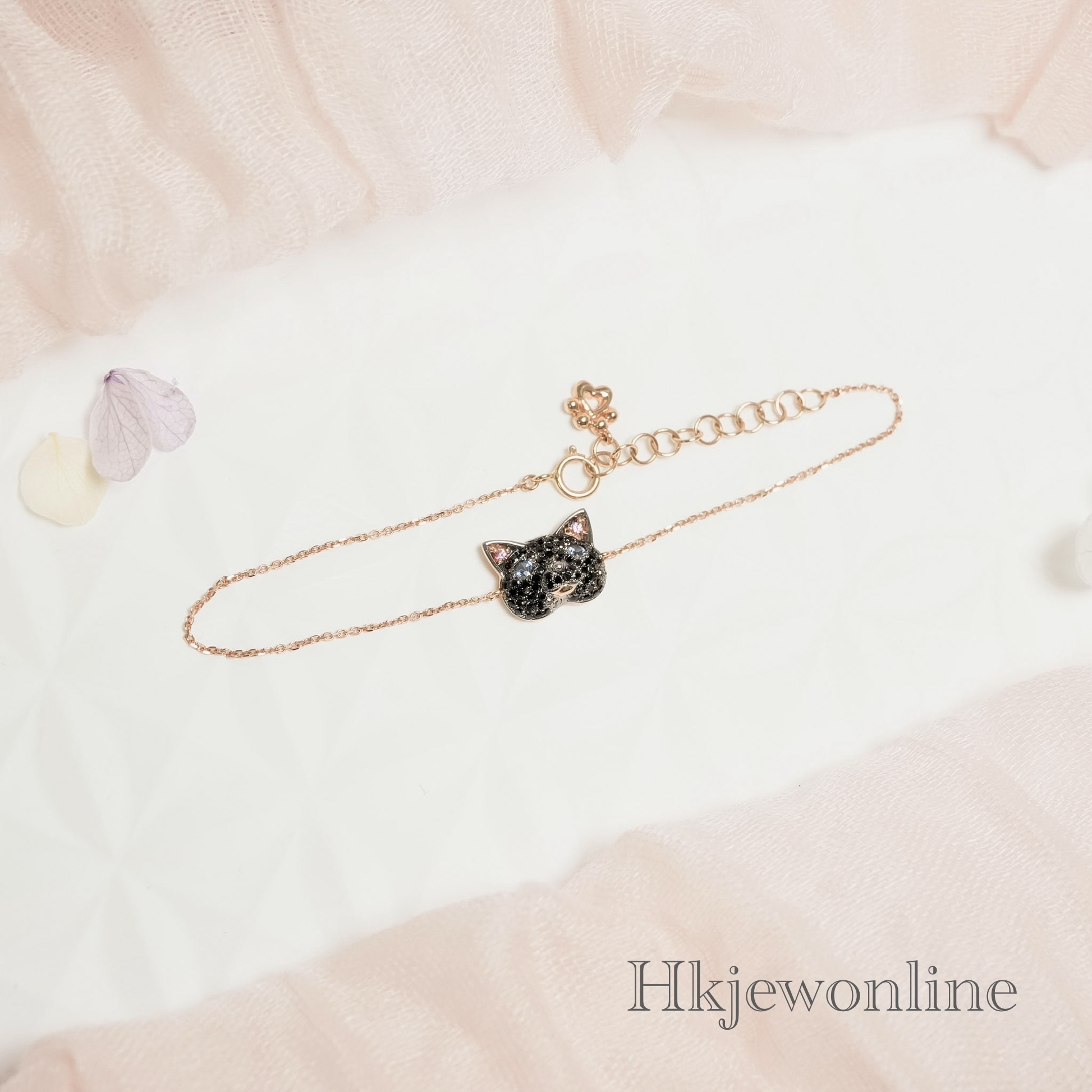 18K Rose Gold Black Diamond Black Cat Bracelet