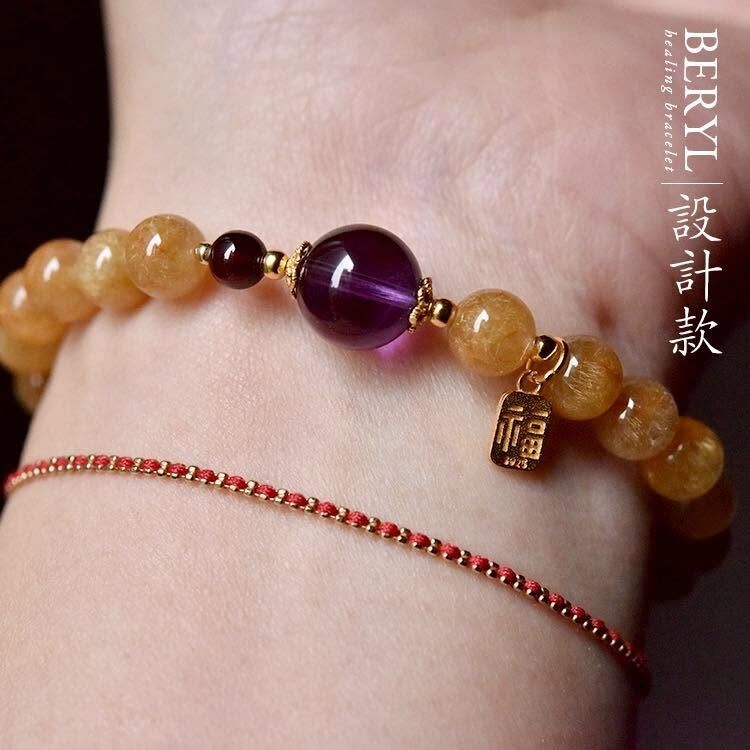 《髮絲成花 · 邀你富貴入局》天然色 維納斯金髮晶手串/16手圍