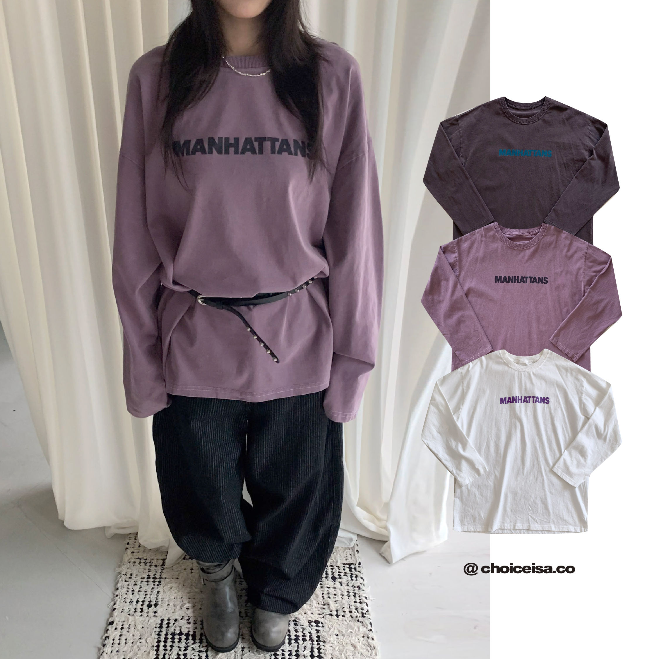 ISA_水洗曼哈頓 復古寬袖oversized TEE_69038