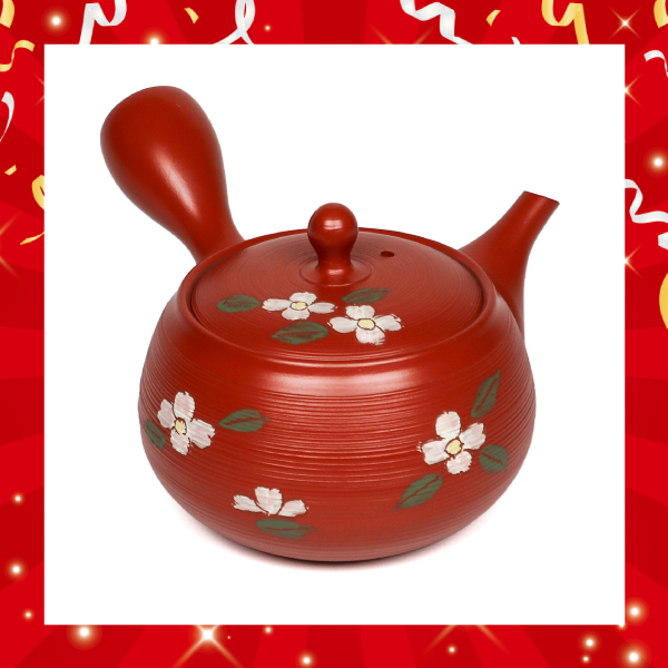 【常滑燒】朱釜形 千段花水木 橫手急須0.32L