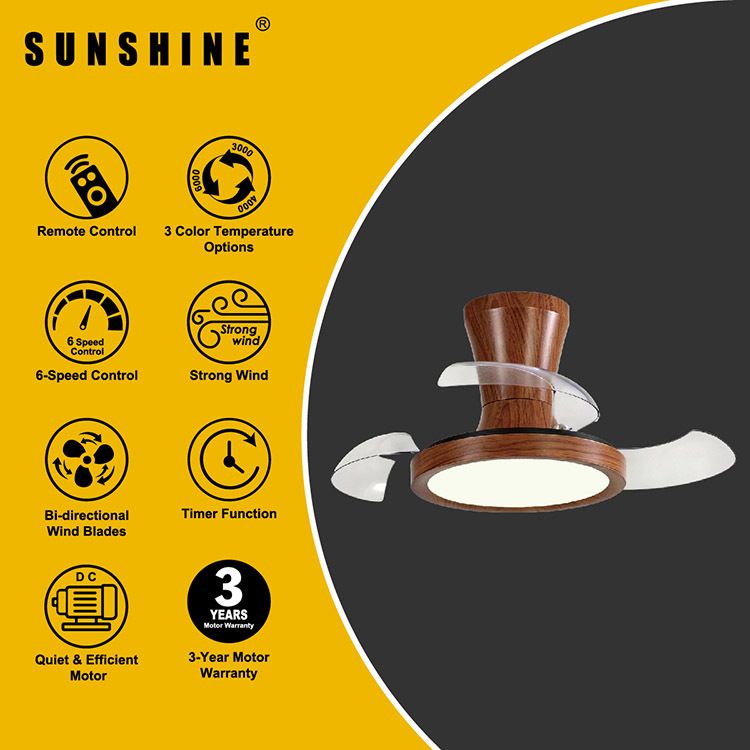 Retractable Blade Ceiling Fan Light, 15W LED, Tunable 3000K-6500K with Remote & Reversible Motor (CFG)