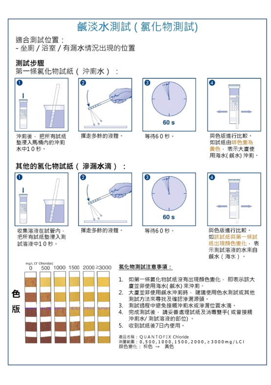 "QUANTOFIX" 德國MN氯離子試紙(快速測試咸淡試紙)(10條/包)(100條/盒)-[MN91321]
