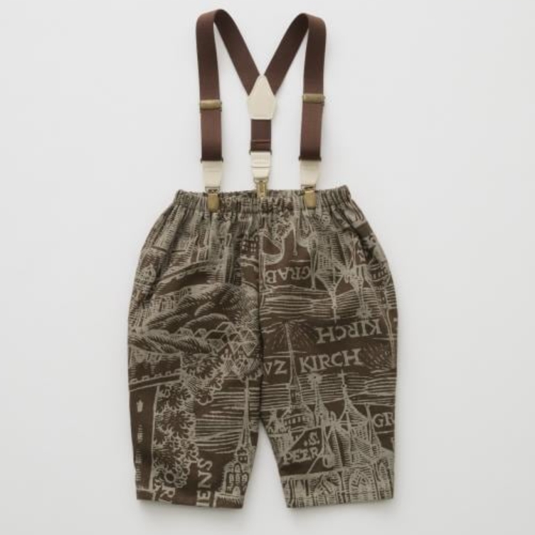 ELFINFOLK 城堡印花吊帶長褲(吊帶可拆) Castle Town print Suspenders Pants - brown