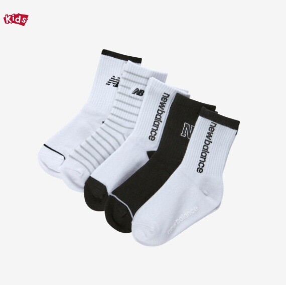 【OWN】New Balance KID 中長襪 韓國限定 五雙組 兒童 組合 黑白 粉 奶茶 藍