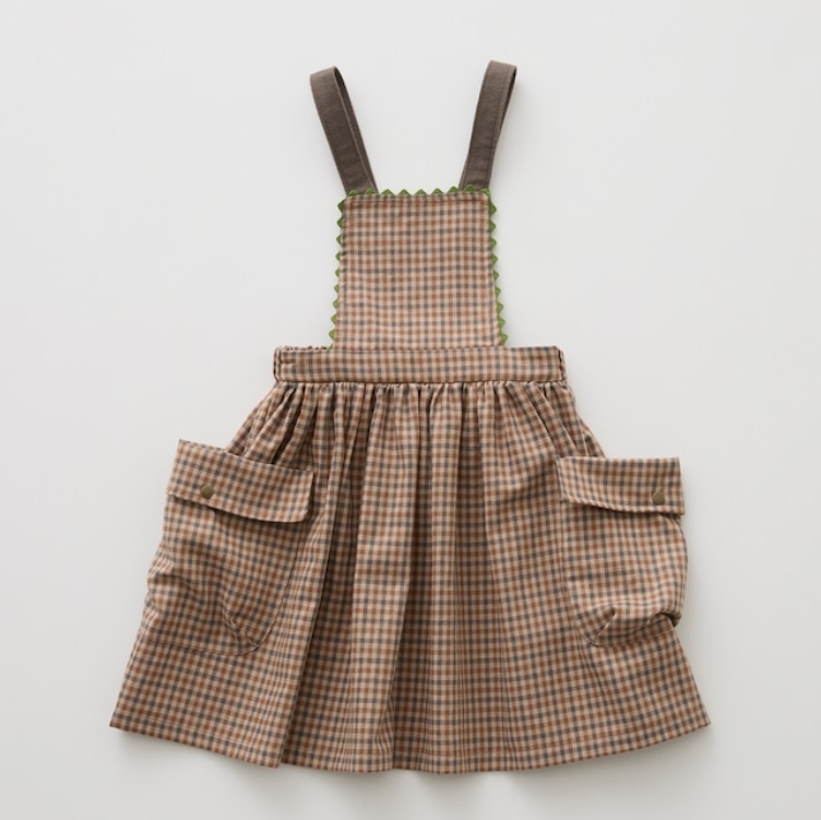 ELFINFOLK 經典格紋拼接綠邊吊帶裙 Country Check Pinafore Dress - beige