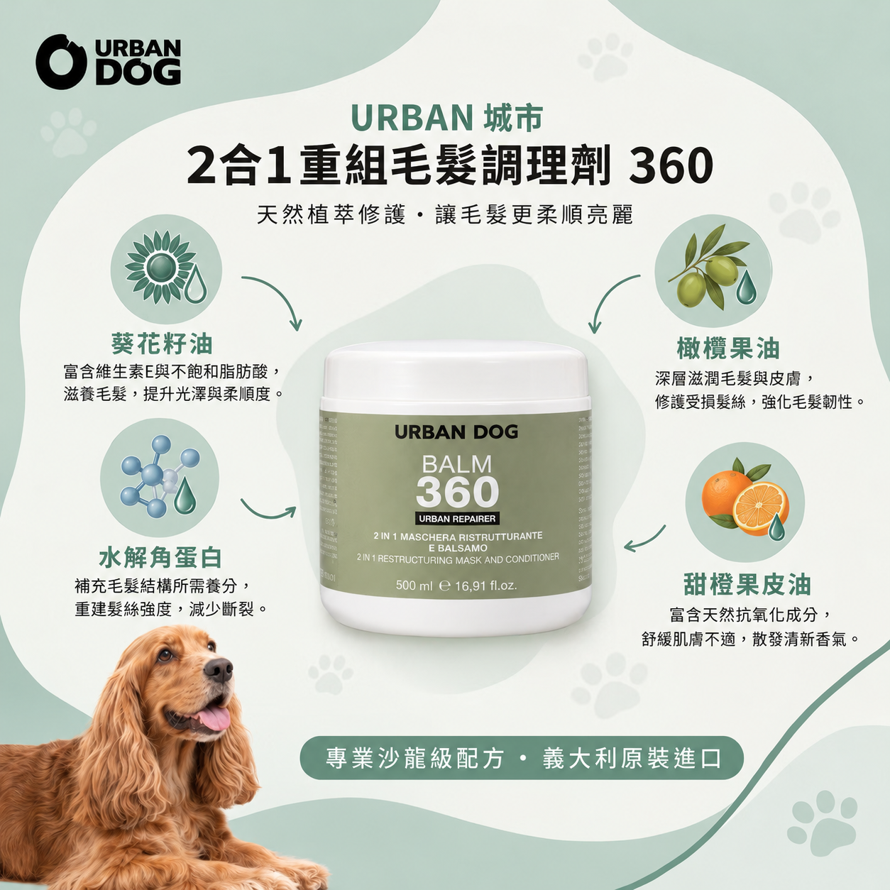 【義大利 Urban Dog】總代理-2合1重組毛髮調理劑 360（BALM） 500ml