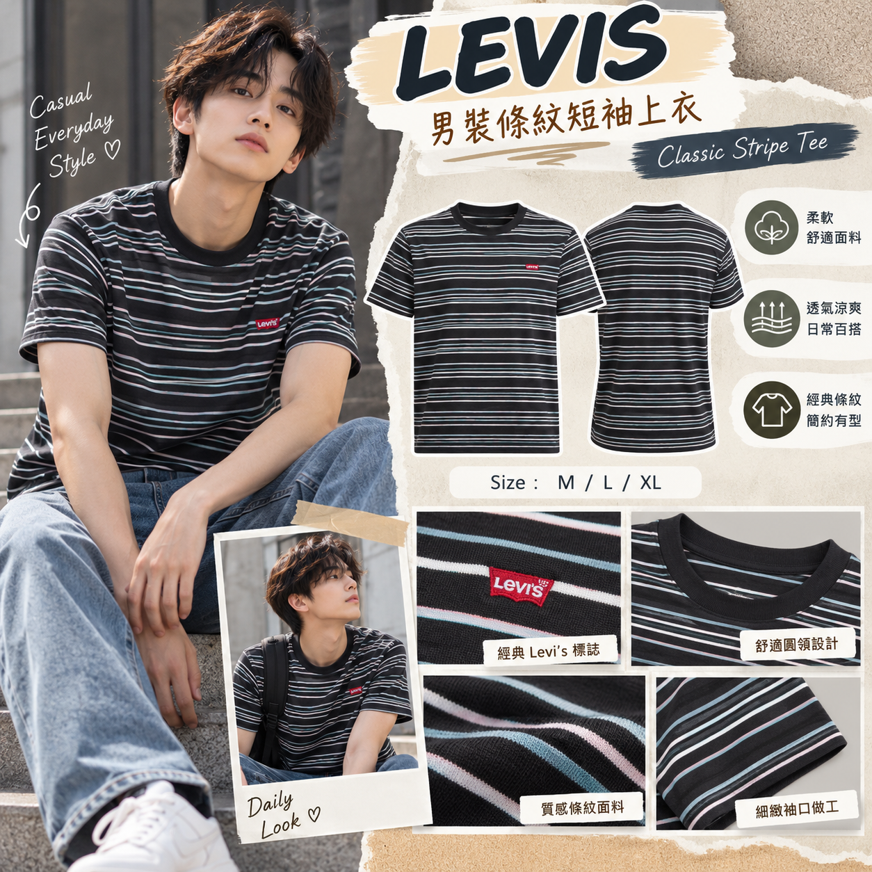 【預購】LEVIS N101452 男裝條紋短袖上衣