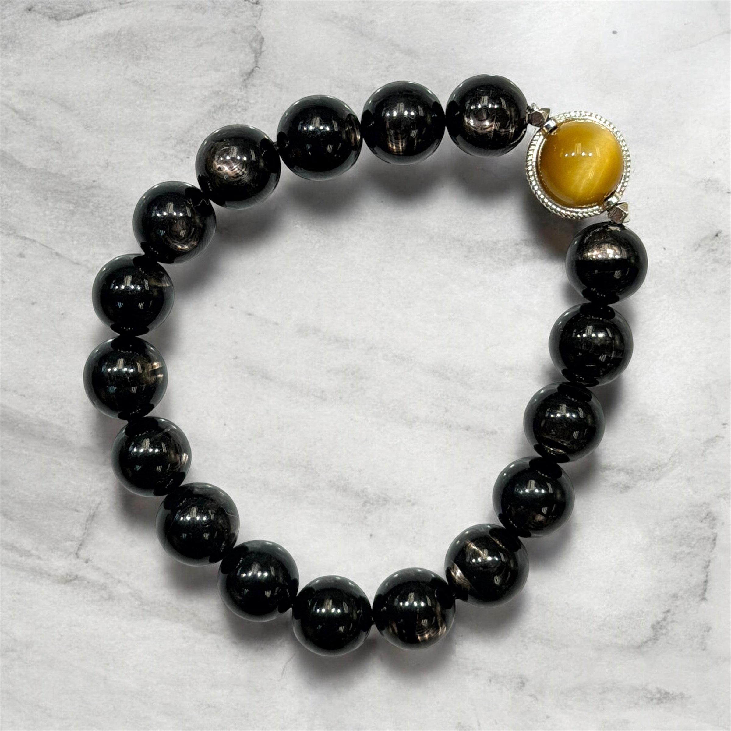 A13 雙貓眼天然金運石配金虎眼 10mm (經師傅開光)