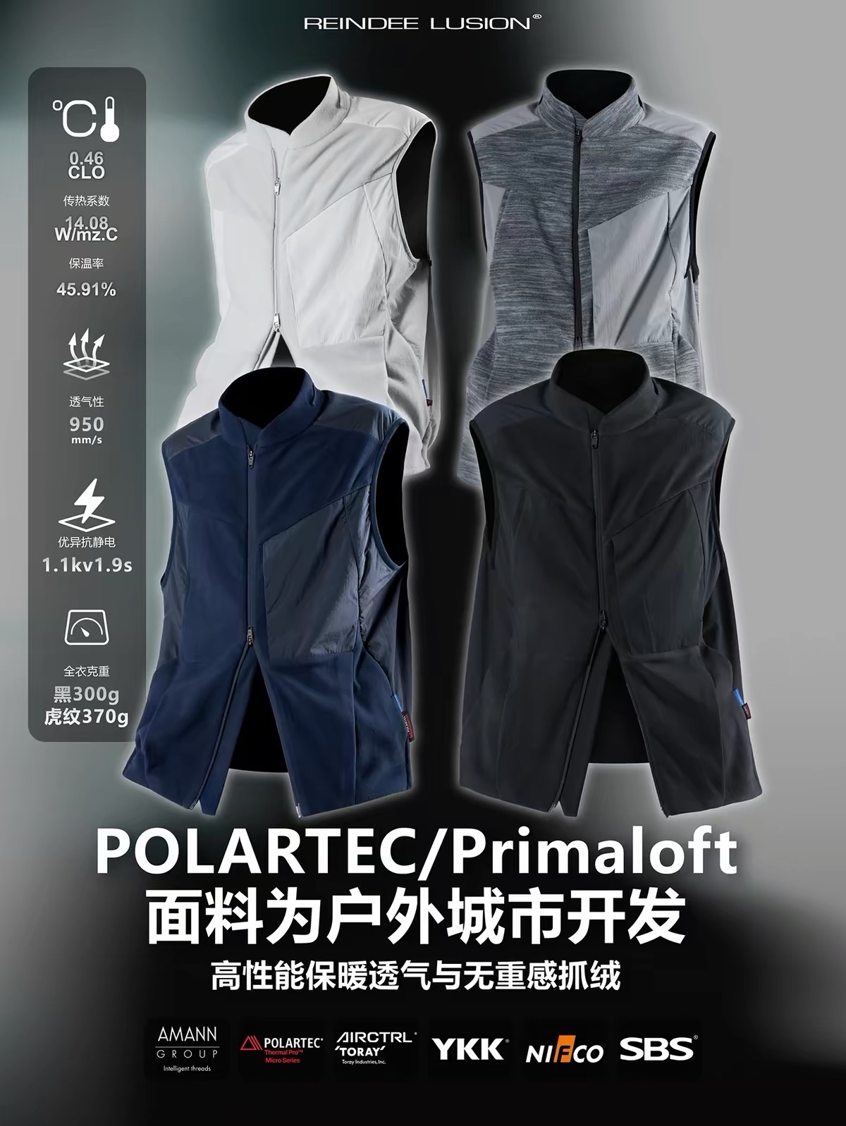 RL | REINDEE LUSION 輕量戶外機能POLARTEC抓絨保暖中層背心馬甲