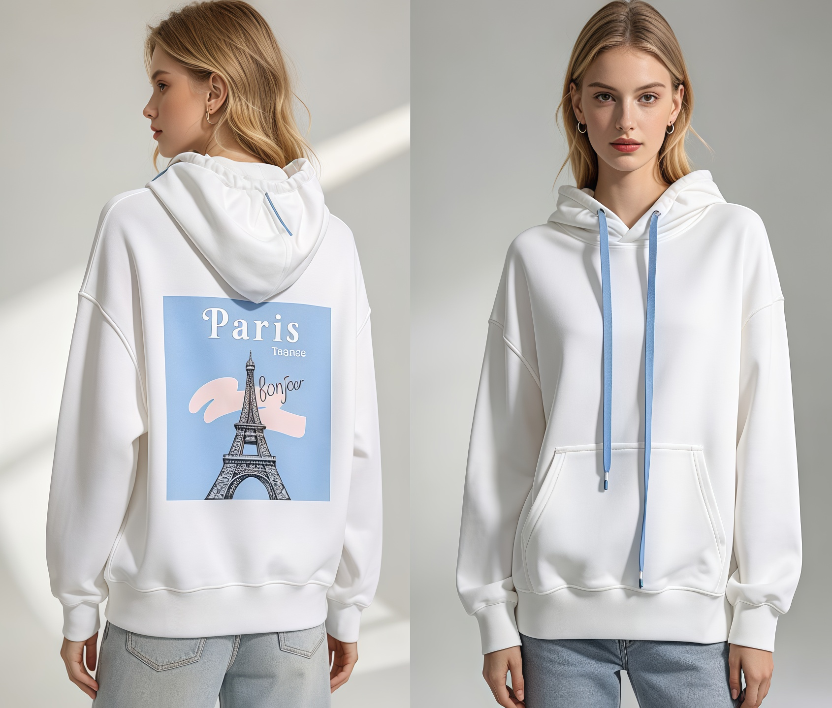 (AO1)  (K ICON獨家款)法國巴黎白色連帽衛衣 (SIZE: S-3XL)(3件以上平均$479/件,5件以上平均$469/件,買滿12件送隱藏)  #法國Lune de Moon #1910LU