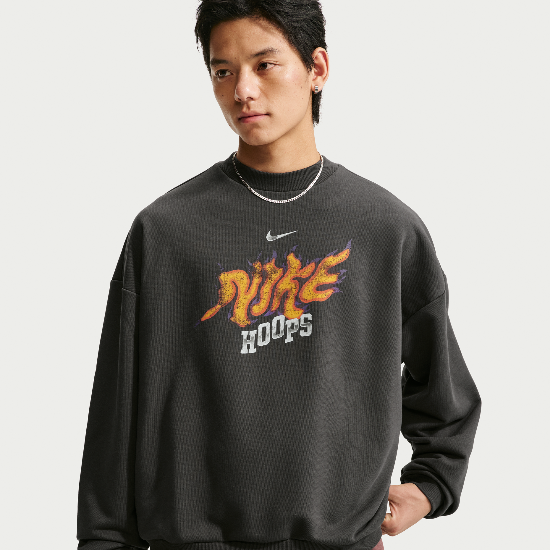 男款 NIKE DF SI BBR FT CREW 深灰 小標 寬鬆 印花 休閒 運動 大學T 長T【IZ5508-010】NKTF