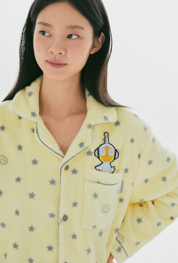 🇰🇷 SPAO X Keroro軍曹 Kururu曹長 黃色 奶油黃 睡衣 長袖 長褲 刷毛 套裝 / 預購