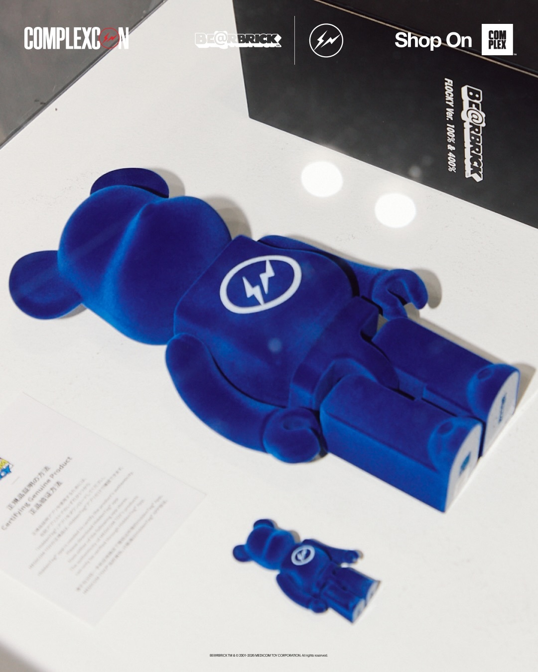 FRAGMENT X BE@RBRICK MEDICOM TOY 100% & 400% (藍色/黑色) 庫柏力克熊 藤原浩 聯名款 閃電