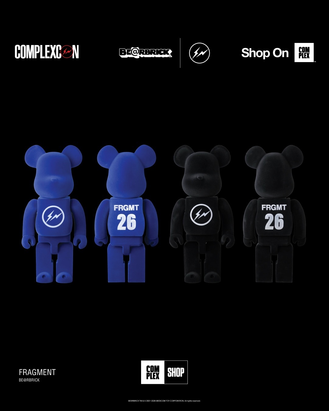 FRAGMENT X BE@RBRICK MEDICOM TOY 100% & 400% (藍色/黑色) 庫柏力克熊 藤原浩 聯名款 閃電