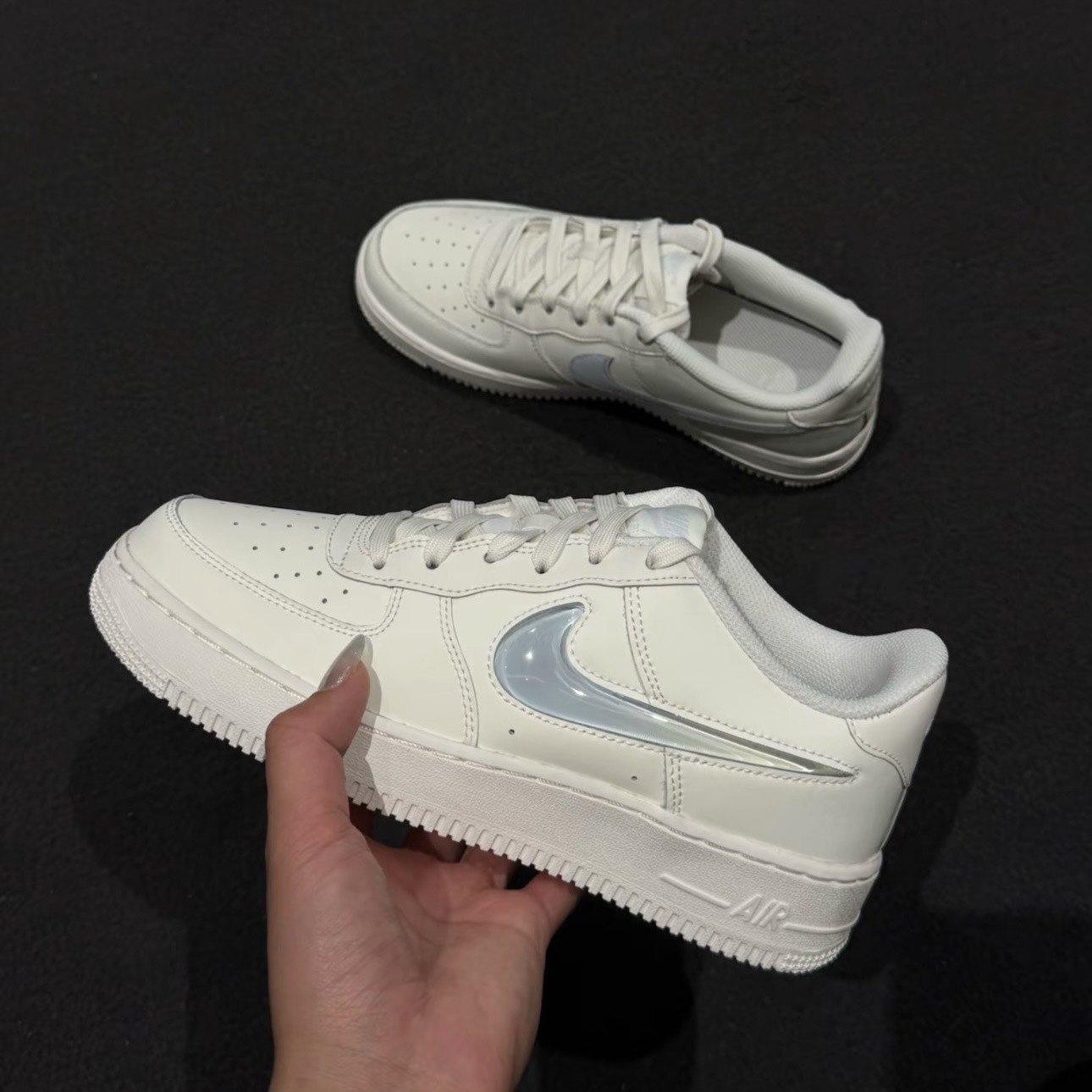 NIKE AIR FORCE 1 JES GS 白色 淺藍 果凍勾 大童鞋 IR0595-101