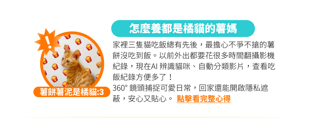 YUNO AI 全景智慧寵物餵食器好評推薦薯餅薯泥是橘貓