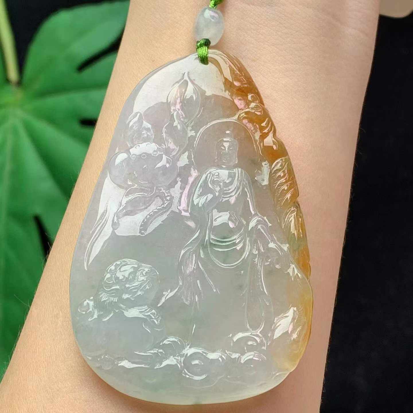 翡翠冰黃飄花文殊菩薩,天然翡翠A玉, 緬甸玉, Jade, Jadeite