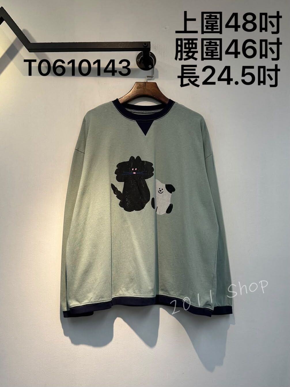 出口日本圓領拼色卡通小狗TOP  上圍48吋 腰圍46吋 長24.5吋  T0610143