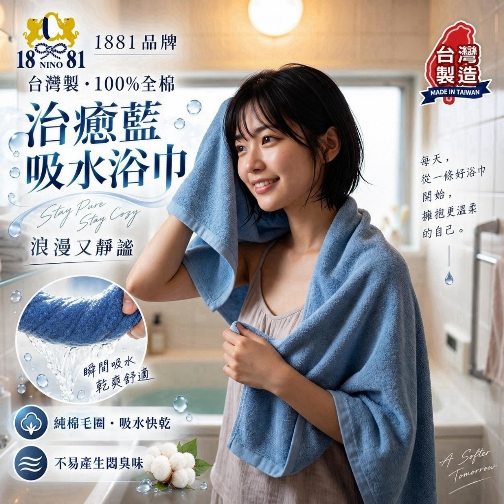 WSBB13073  MIT純棉 療癒藍・溫暖系極柔吸水浴巾（12月上旬）