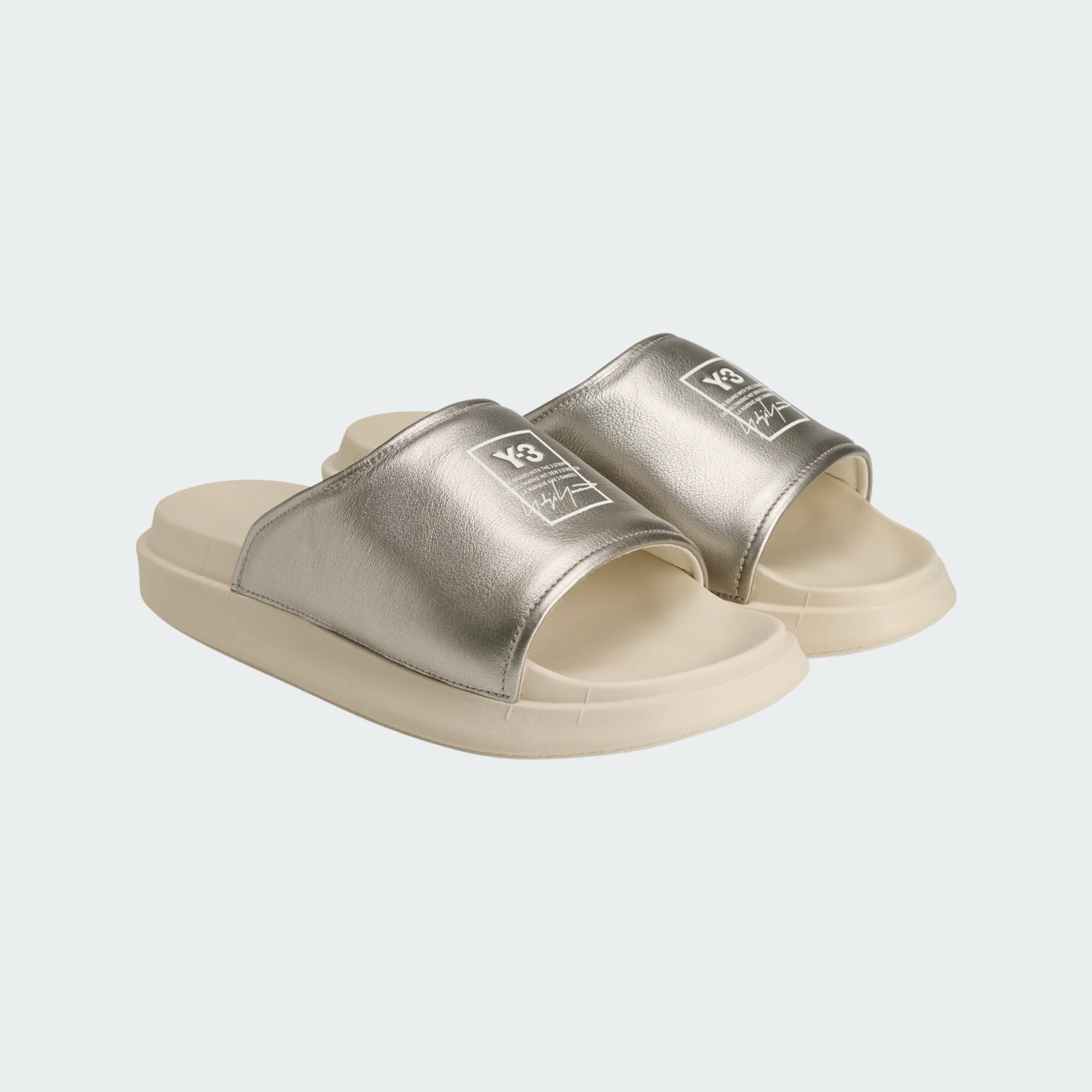 【 Y-3 SLIDE 頂級拖鞋 - 皮革銀X米白 】