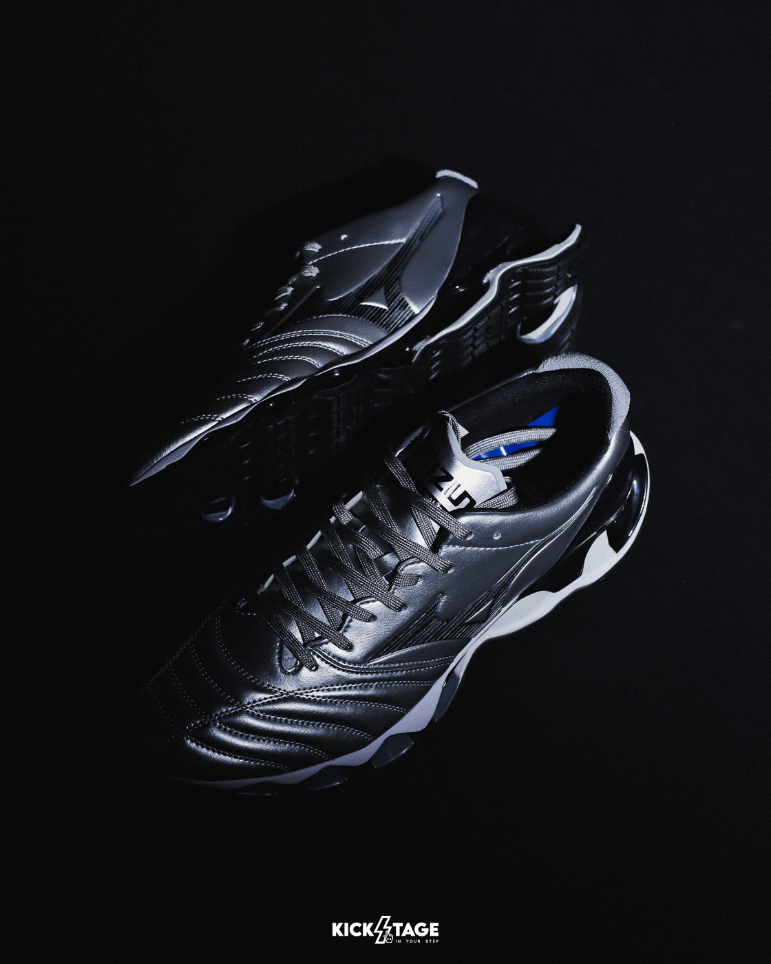 男女鞋 MIZUNO WAVE PROPHECY MORELIA NEO 銀黑 金屬感 皮革 復古 緩震 耐磨 慢跑 休閒鞋【D1GA255103】