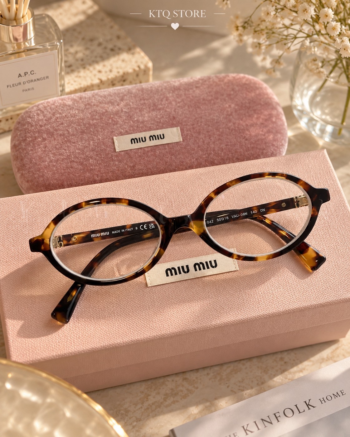 KTQ STORE ‧【可配度數】MIU MIU 繆繆 鏡腿標誌 防藍光鏡片 橢圓形光學鏡架 女款 玳瑁色0MU04ZSFVAU08N50