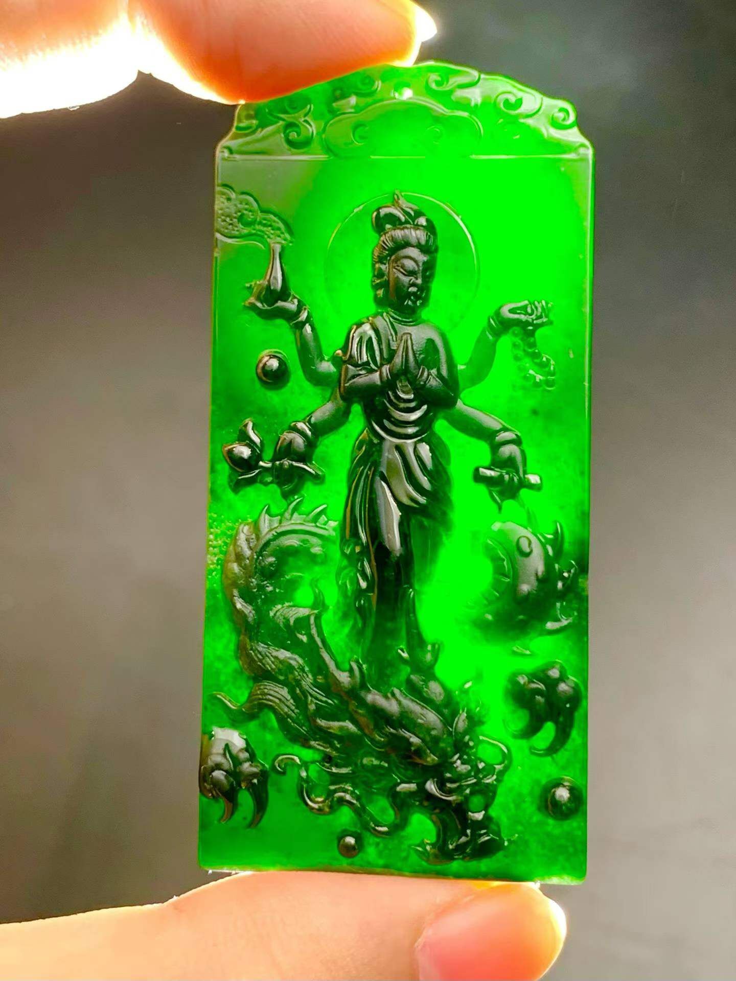 翡翠墨翠四臂觀音,天然翡翠A玉, 緬甸玉, Jade, Jadeite