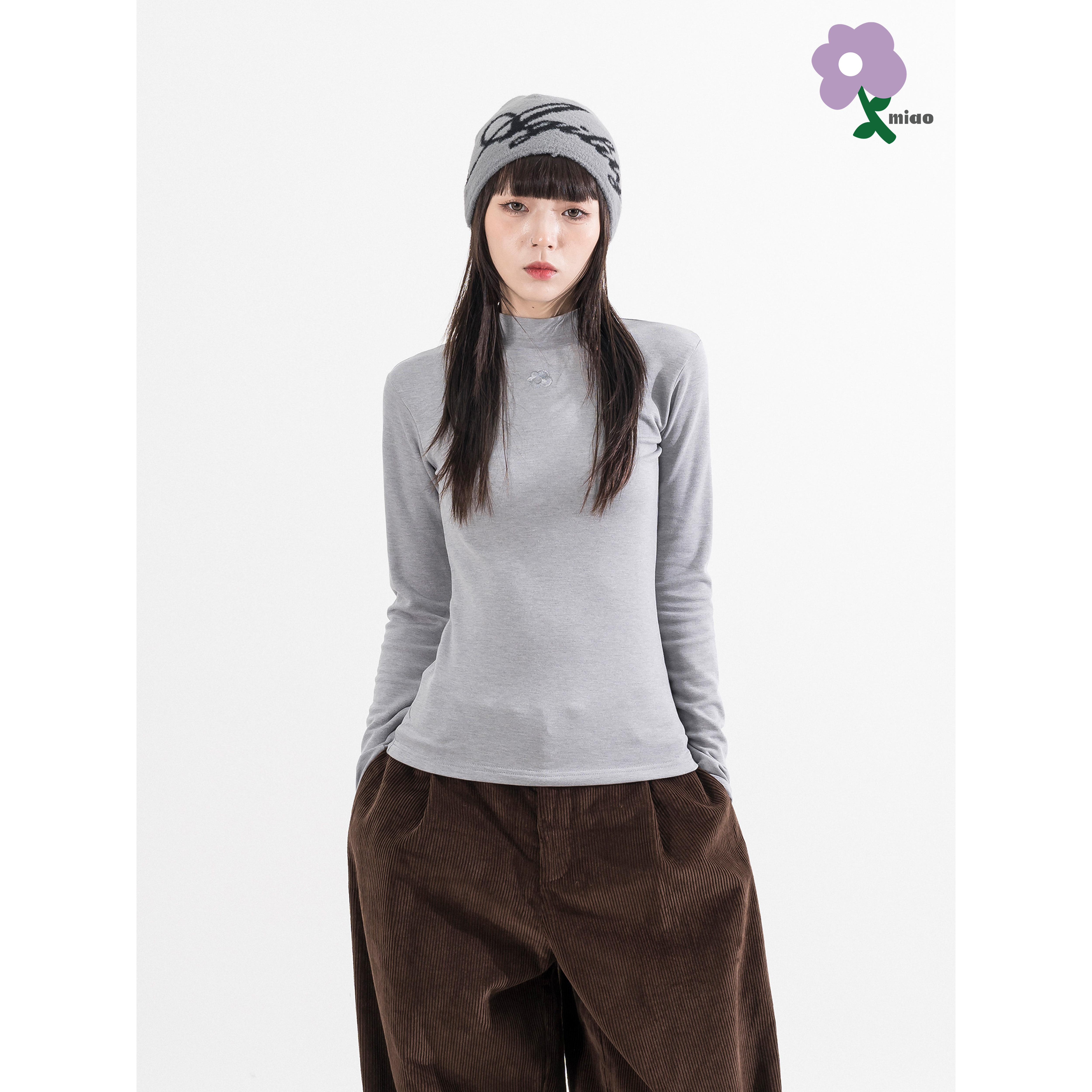 MIAO Turtleneck LS Top 小高領 小花刺繡 長袖上衣 [M-TW1]