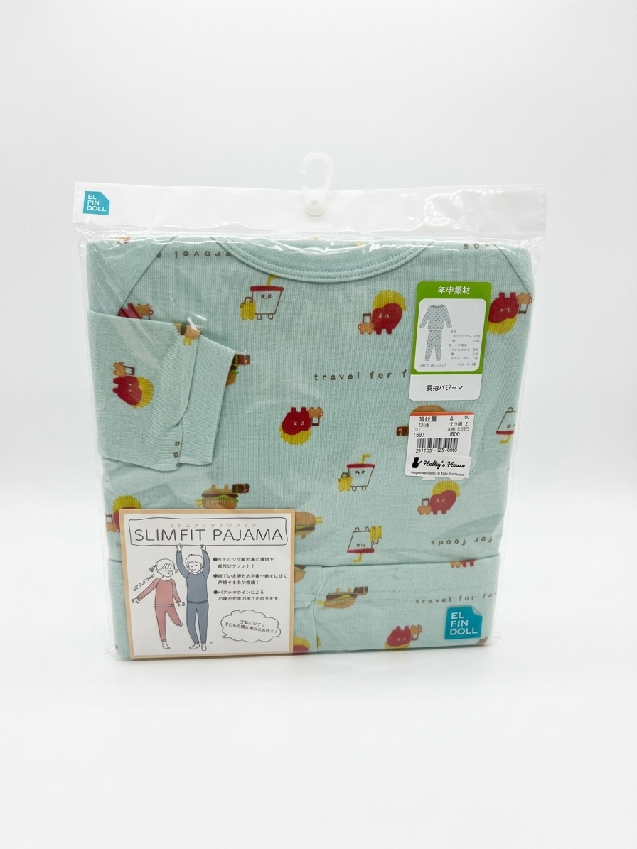 【Nishimatsuya】Food Travel Slim Fit Stretch Kids Long-Sleeve Pajamas Set