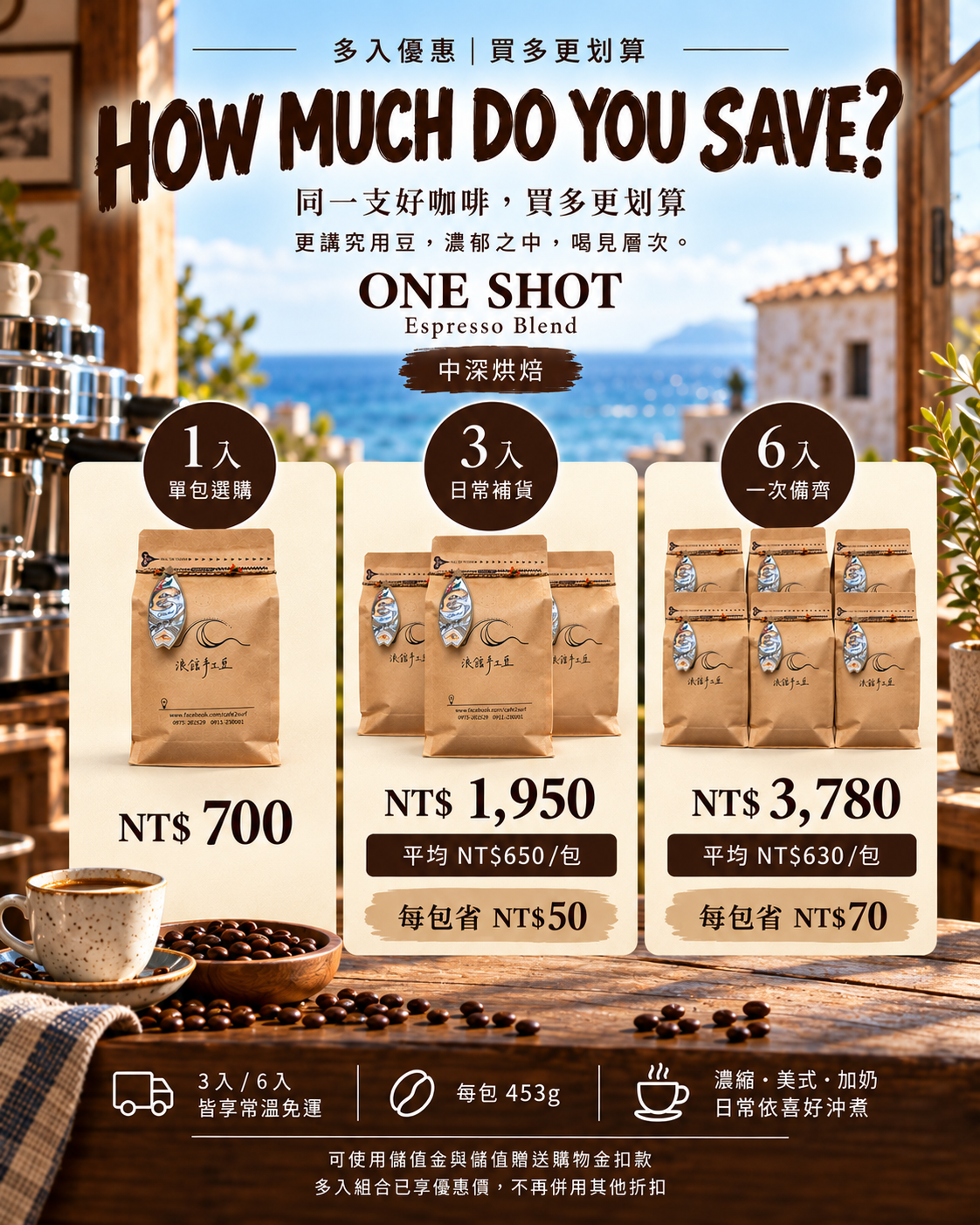 ONE SHOT｜中深焙義式配方豆｜3入・6入