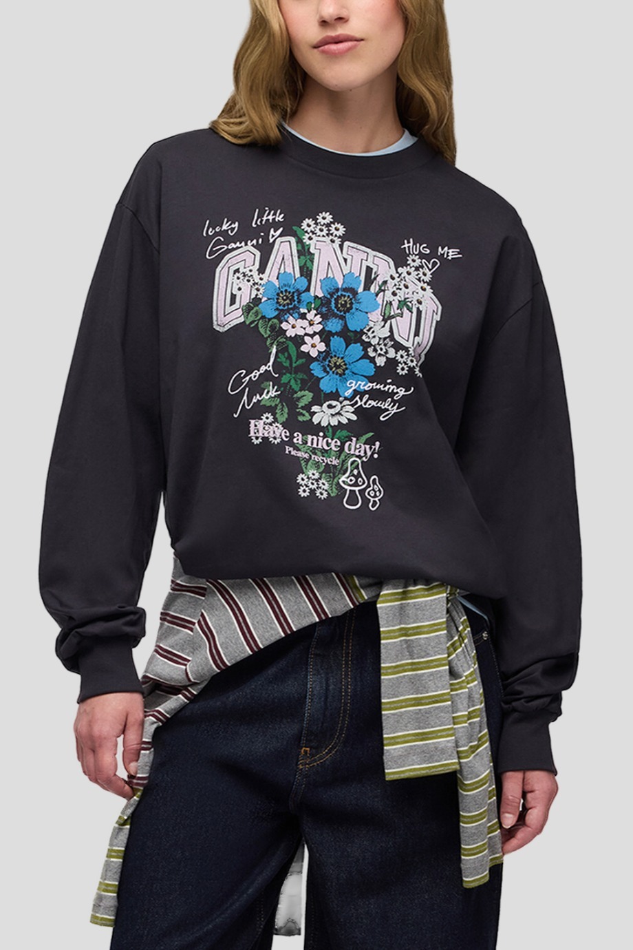 GANNI｜Basic Cotton Jersey Longsleeve Flower Print