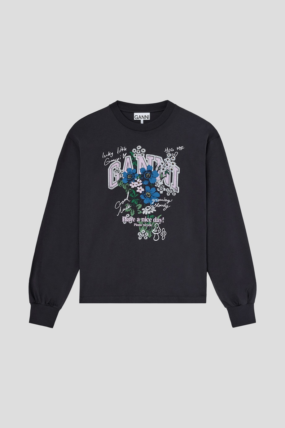 GANNI｜Basic Cotton Jersey Longsleeve Flower Print
