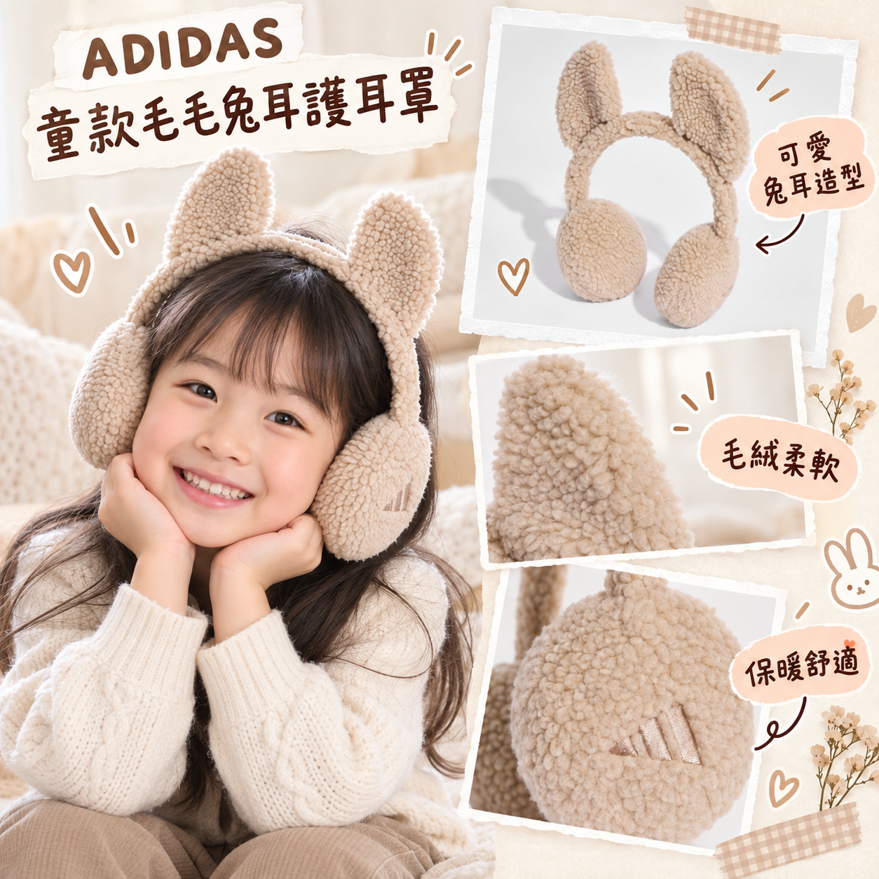 【預購】ADIDAS N101414 童款抓絨耳罩 (米色)