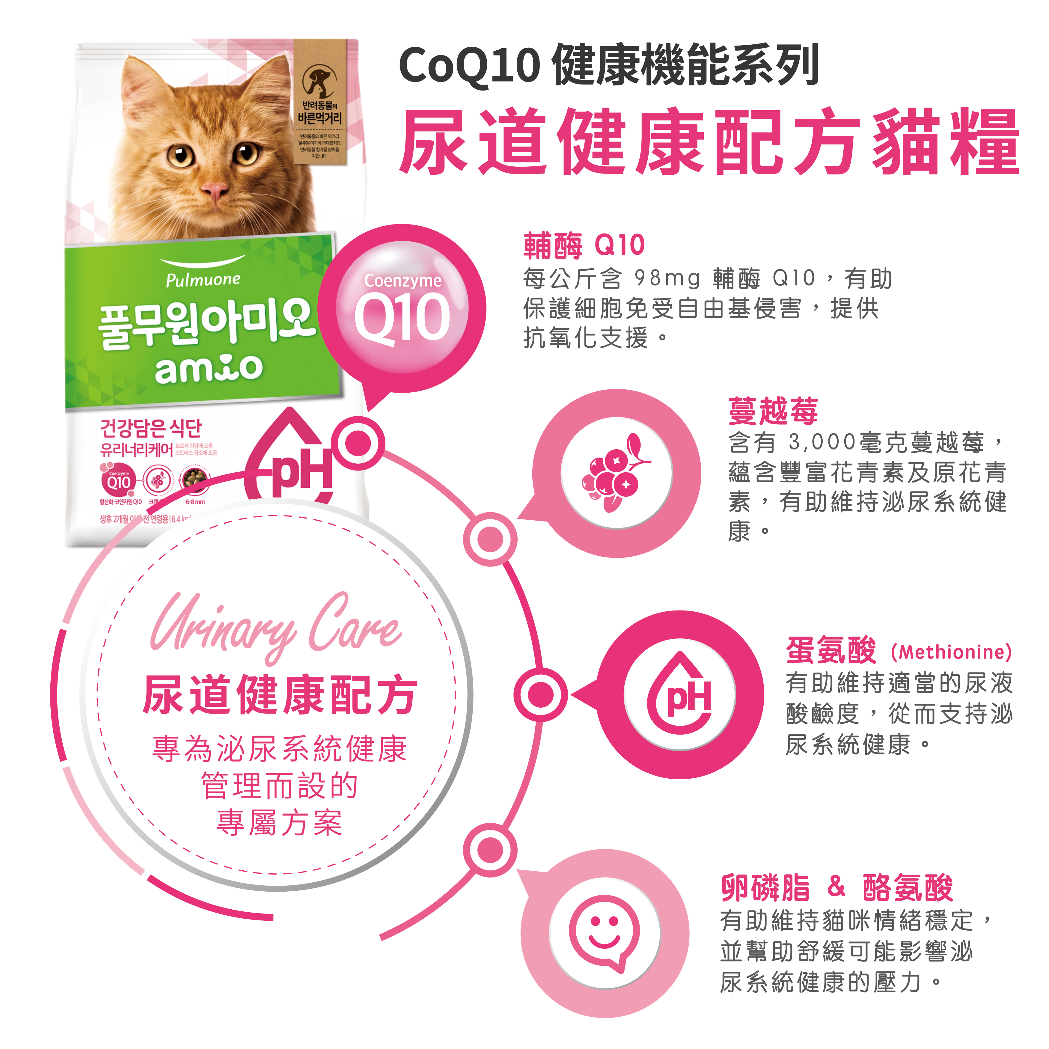 Amio 韓國Q10健康機能貓糧 尿道健康配方 1kg裝 x 2袋 (200g x 10袋)