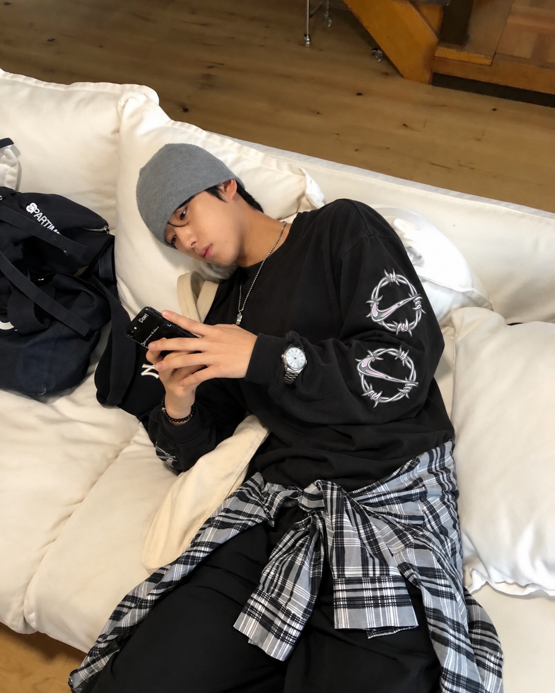 <國外限定>NIKE Oversized Long-Sleeve T-Shirt Y2K 銀色 荊棘 手臂 金屬風 LOGO 長T
