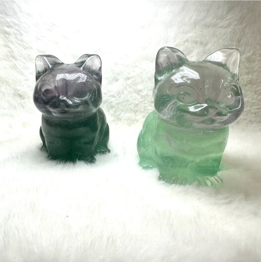 (H) 螢石貓擺件 (全身)  (51×57×72mm)  (隨機發貨) - 水晶 #A8 #2110SA