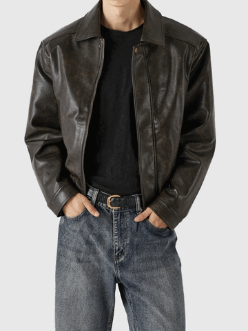 Washed Aging Leather Jacket